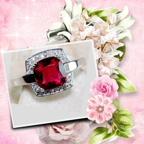 Jewelry - 2 Ct Ruby & Topaz Stone Ring .925 Sterling Silver